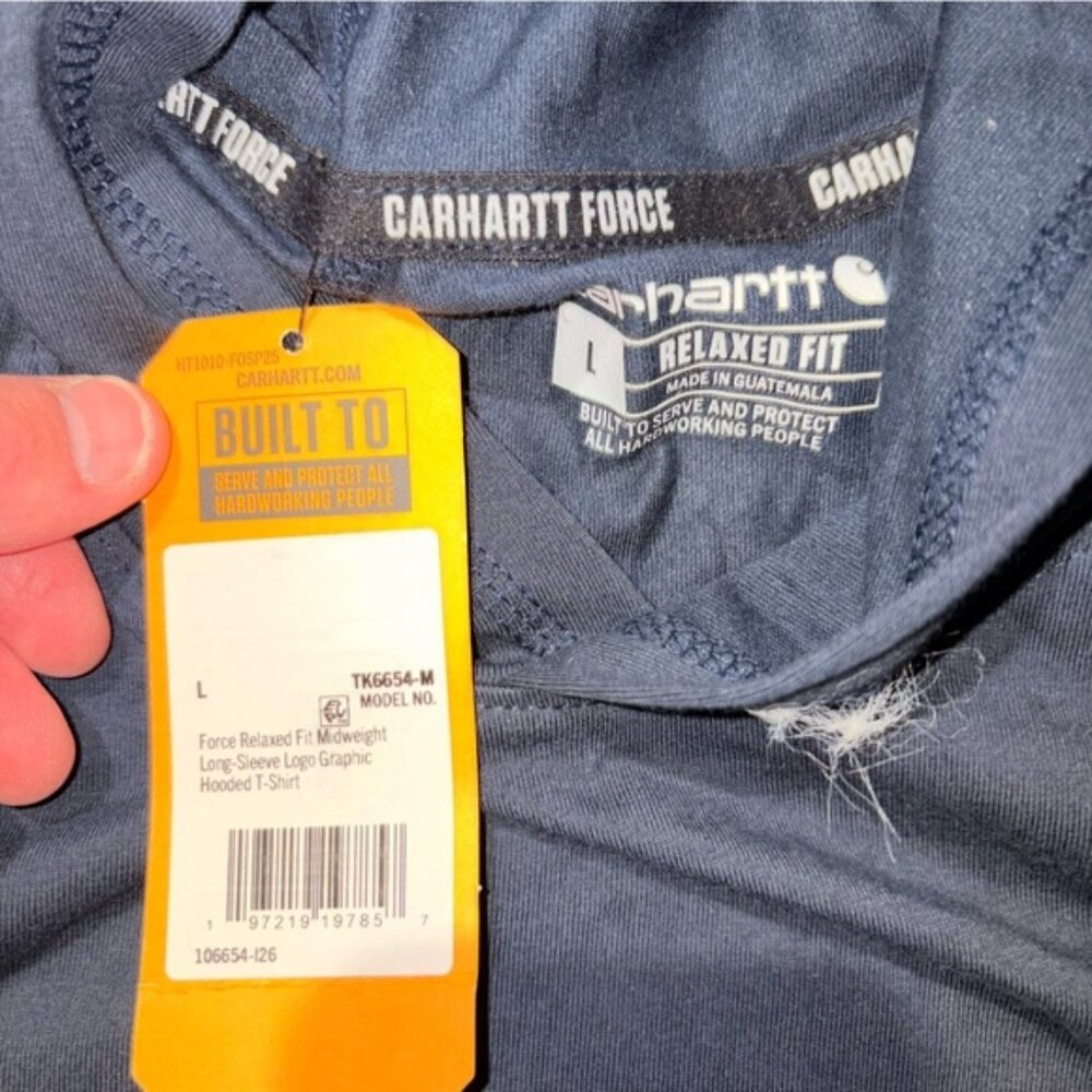 CARHARTT Men's Force Relaxed Logo Hoodie Size L In Navy - Picture 5 of 7
